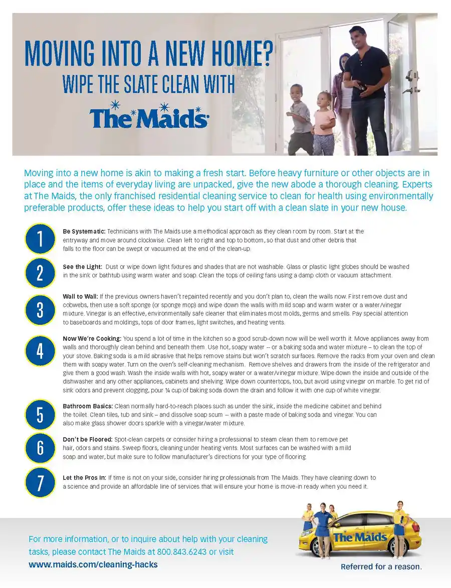 The Maids infographic with seven move-in cleaning tips