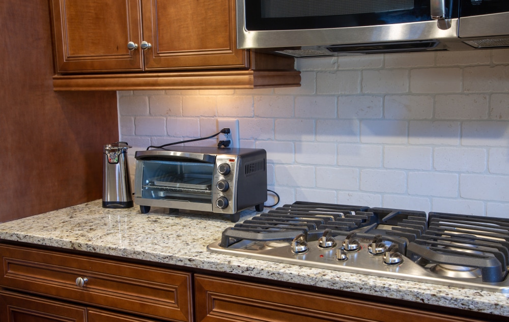 toaster oven on a granite countertop